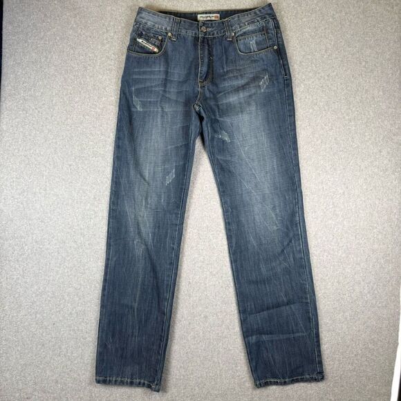 Diesel Industry Men 32x33 Denim Jean Blue Straight Leg Distressed Made in Italy - Picture 1 of 12